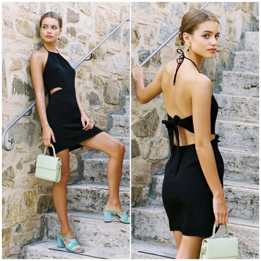 WITH JÉAN Gia Cut-Out Halter Black Mini Dress